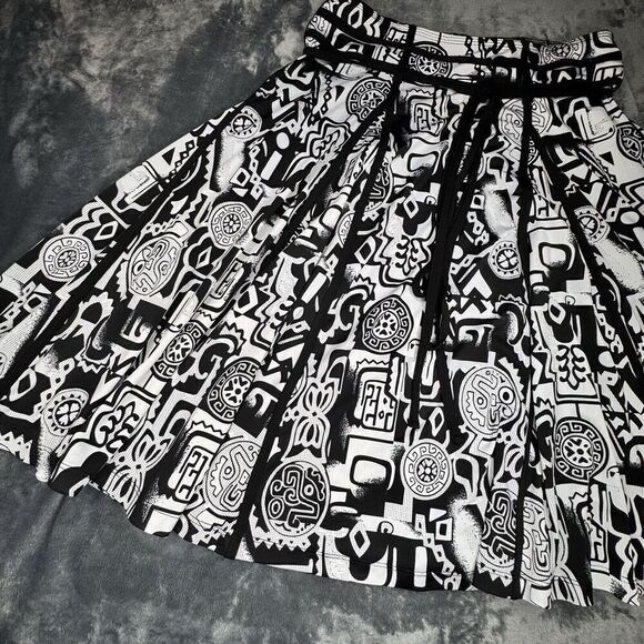 Lapis Skirt Sz M Women's White Black Print A-Line Full Pull On  Stretch Comfort - Picture 5 of 12